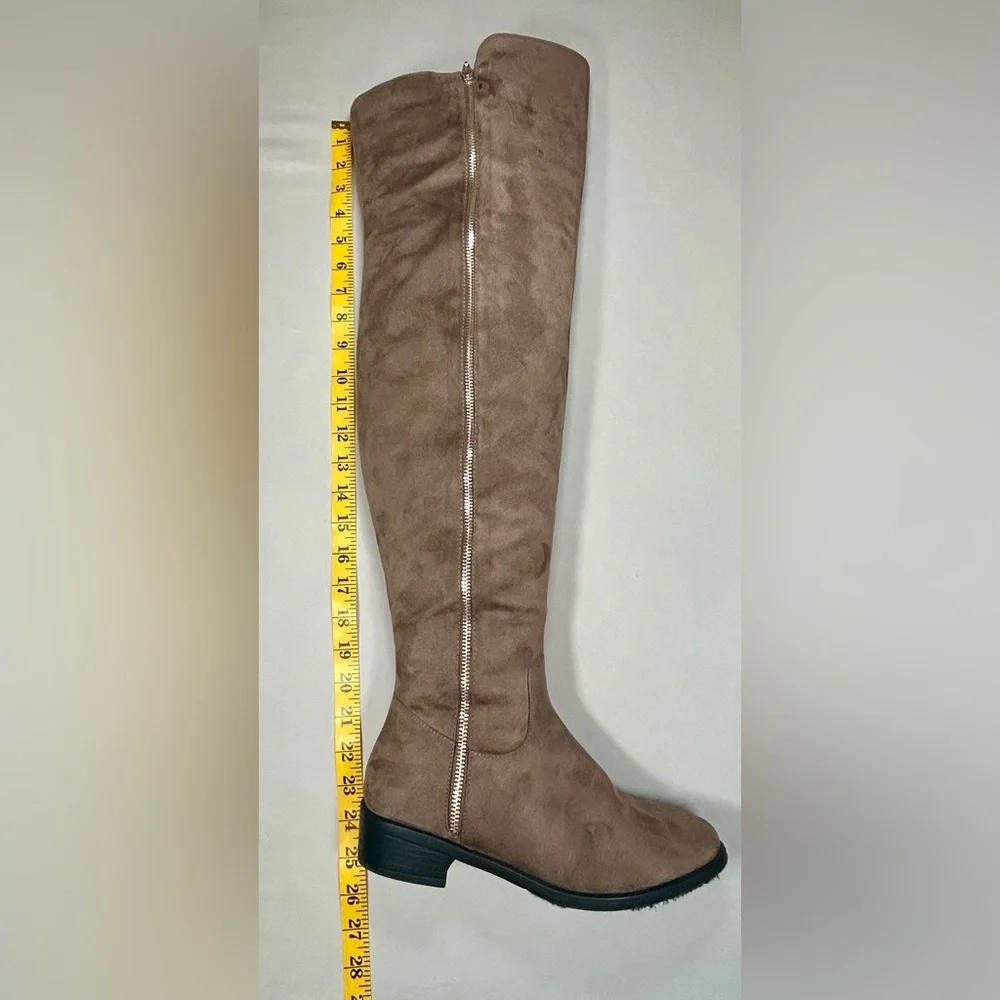 TOP Moda Over the Knee Tall Tan Boots  Womens 9 Low Heel Round Toe Inside Zipper